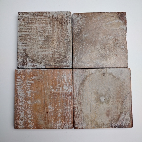 Wooden Drink Coasters Rustic Farmhouse Chippy Distressed Square Crude Set Of 4 - Picture 7 of 9